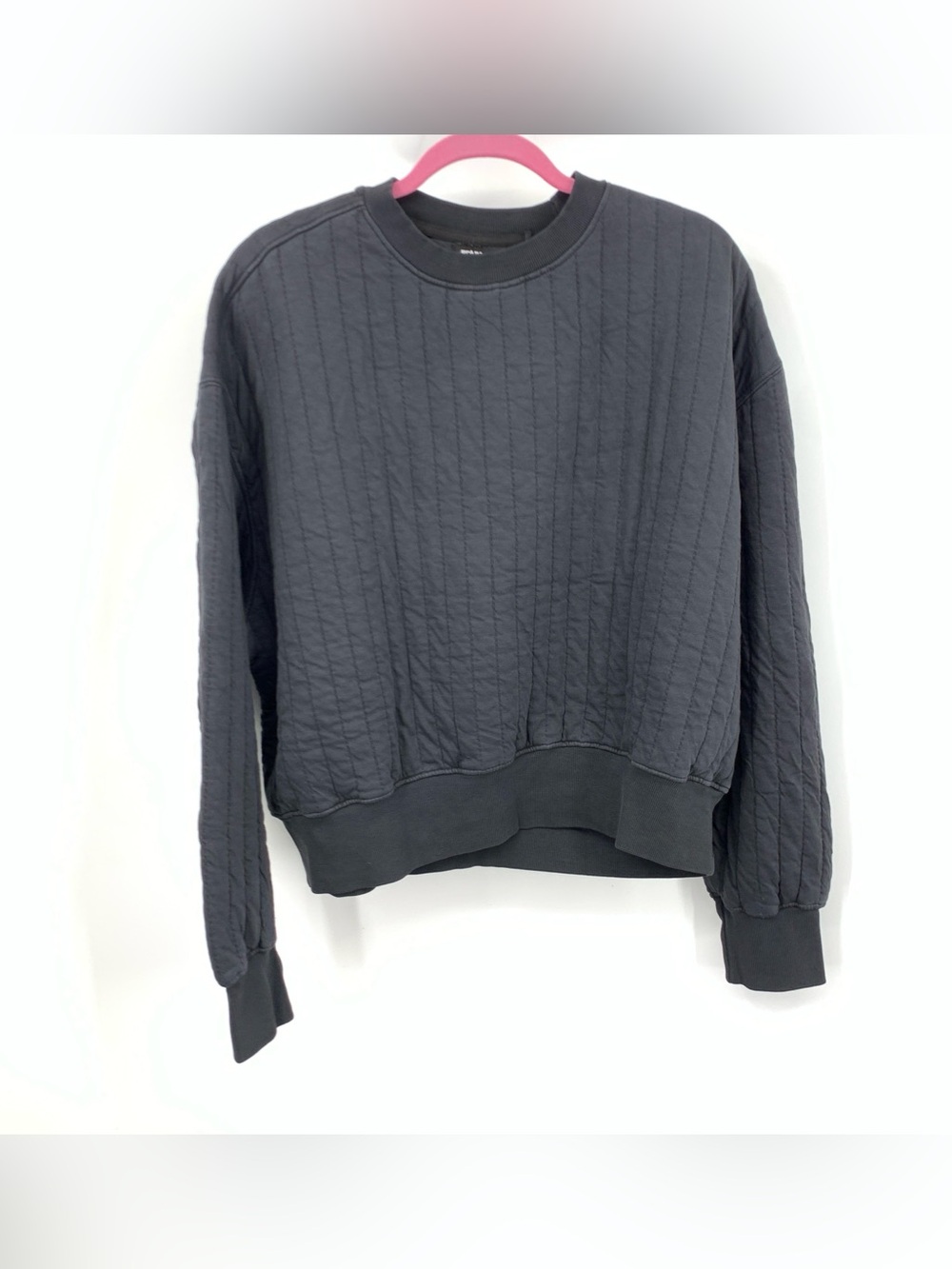 Prana Women Size XL Sweatshirt Black Cedar Sage Pullover Top Quilted Ribbed